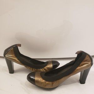 Chanel Bronze Patent Leather Cap Toe Ballet Pumps